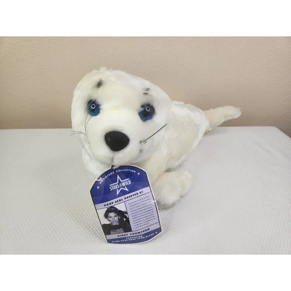 Vintage 2000 Stars In The Wild Harp Seal Plush White Blue Eyes Cindy Crawford